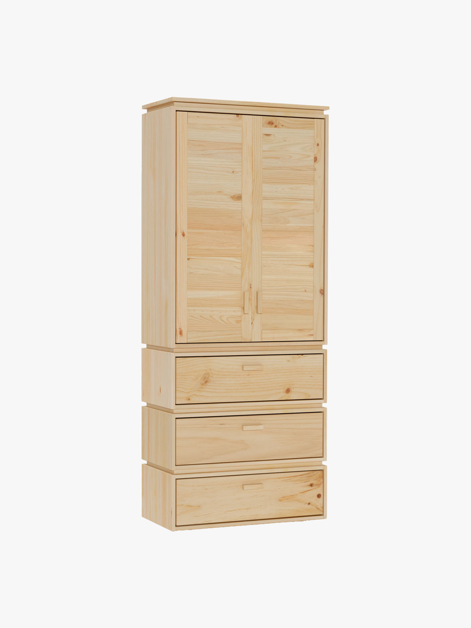 Armário de prateleiras em madeira natural e 3 gavetas | LUFE