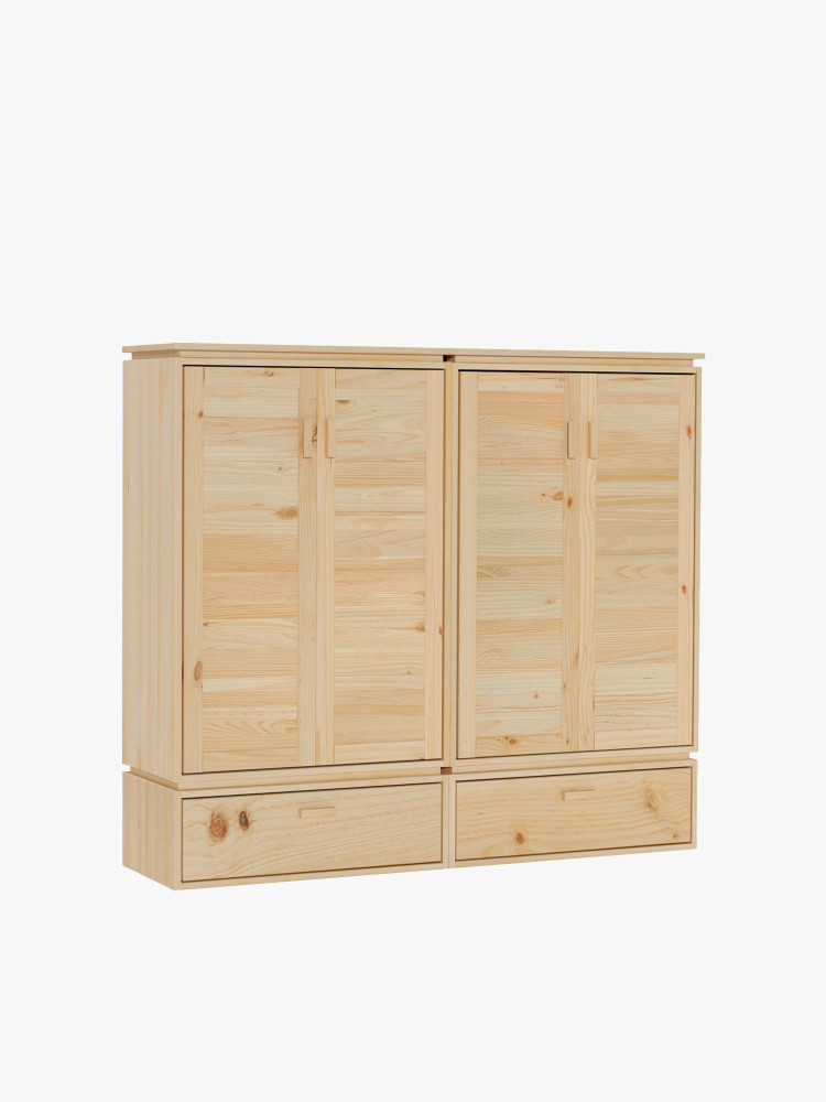 Armoire basse en bois avec étagères et deux tiroirs | LUFE