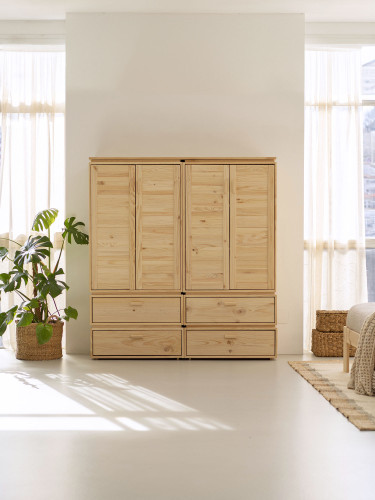 Armadio doppio in legno naturale con 4 cassetti | LUFE