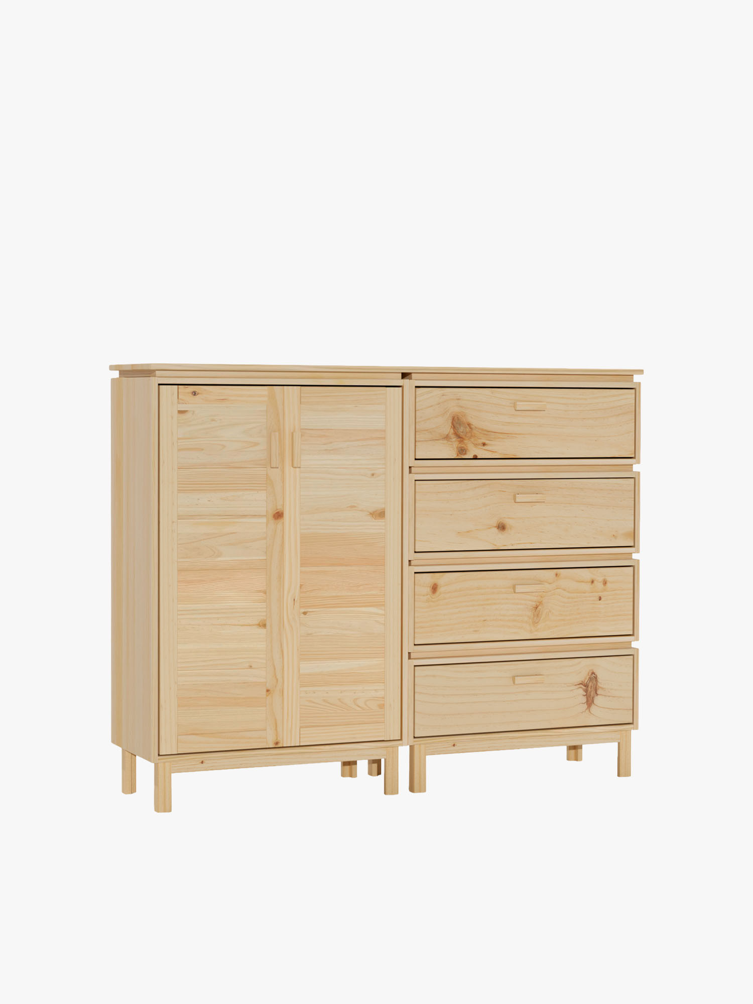 Buffet salon en bois massif avec armoire et 4 tiroirs | LUFE