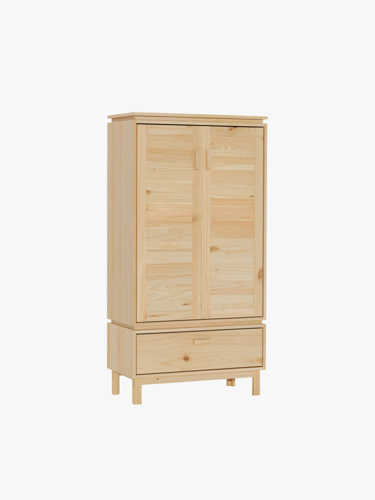 Armoire basse en bois naturel avec pieds et tiroir | LUFE