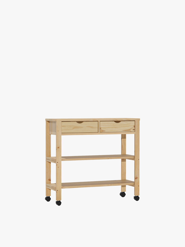 Carrito de cocina y desayunador de madera natural