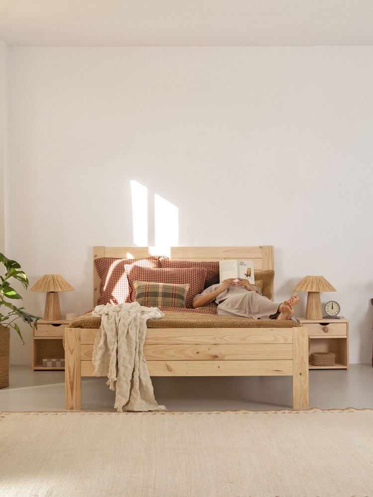 Lit de 160 cm en pin massif, style rustique | LUFE 2