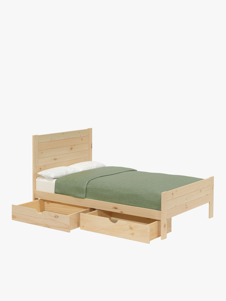 Cama 140 de madera de pino con cajones estilo caserío | LUFE