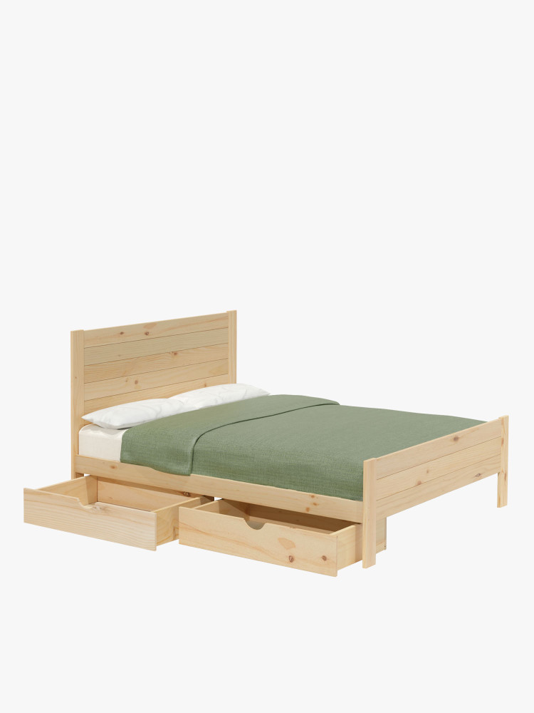 Lit de 180cm en bois massif avec tiroirs style rustique LUFE