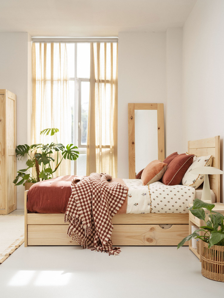 Lit 150 en bois massif avec lit gigogne style rustique LUFE 2