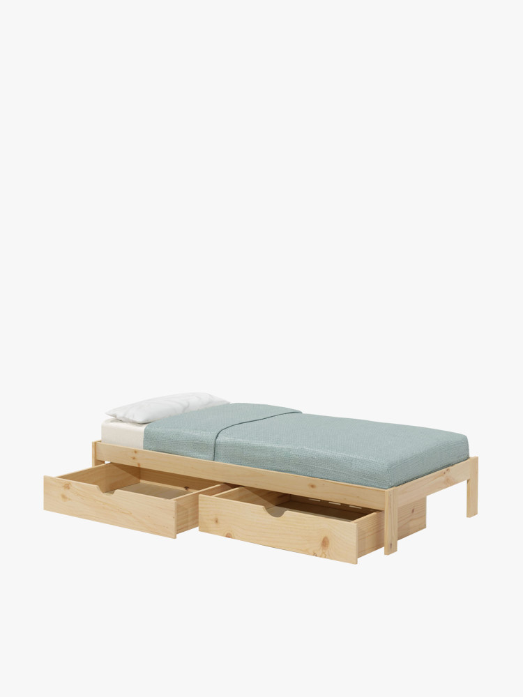 Letto 105 in legno di pino certificato con cassetti | LUFE