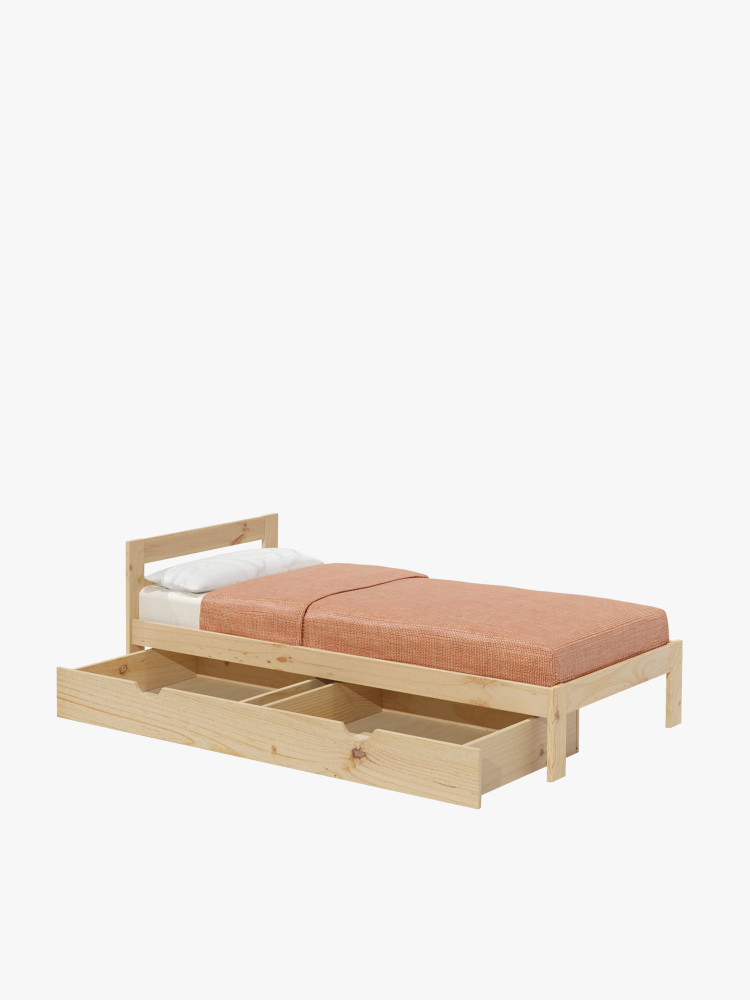 Letto singolo in legno massello di pino con cassetto | LUFE