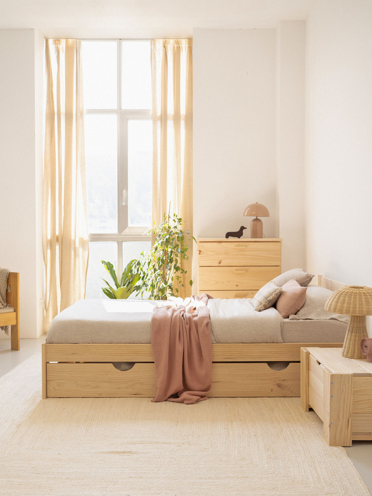 Letto singolo in legno massello di pino con cassetto | LUFE 2