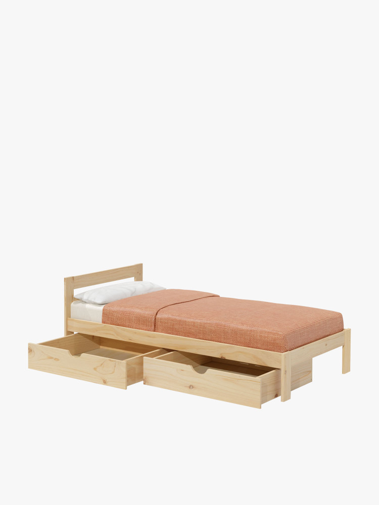 Lit simple de 105 en pin naturel avec tiroirs | LUFE