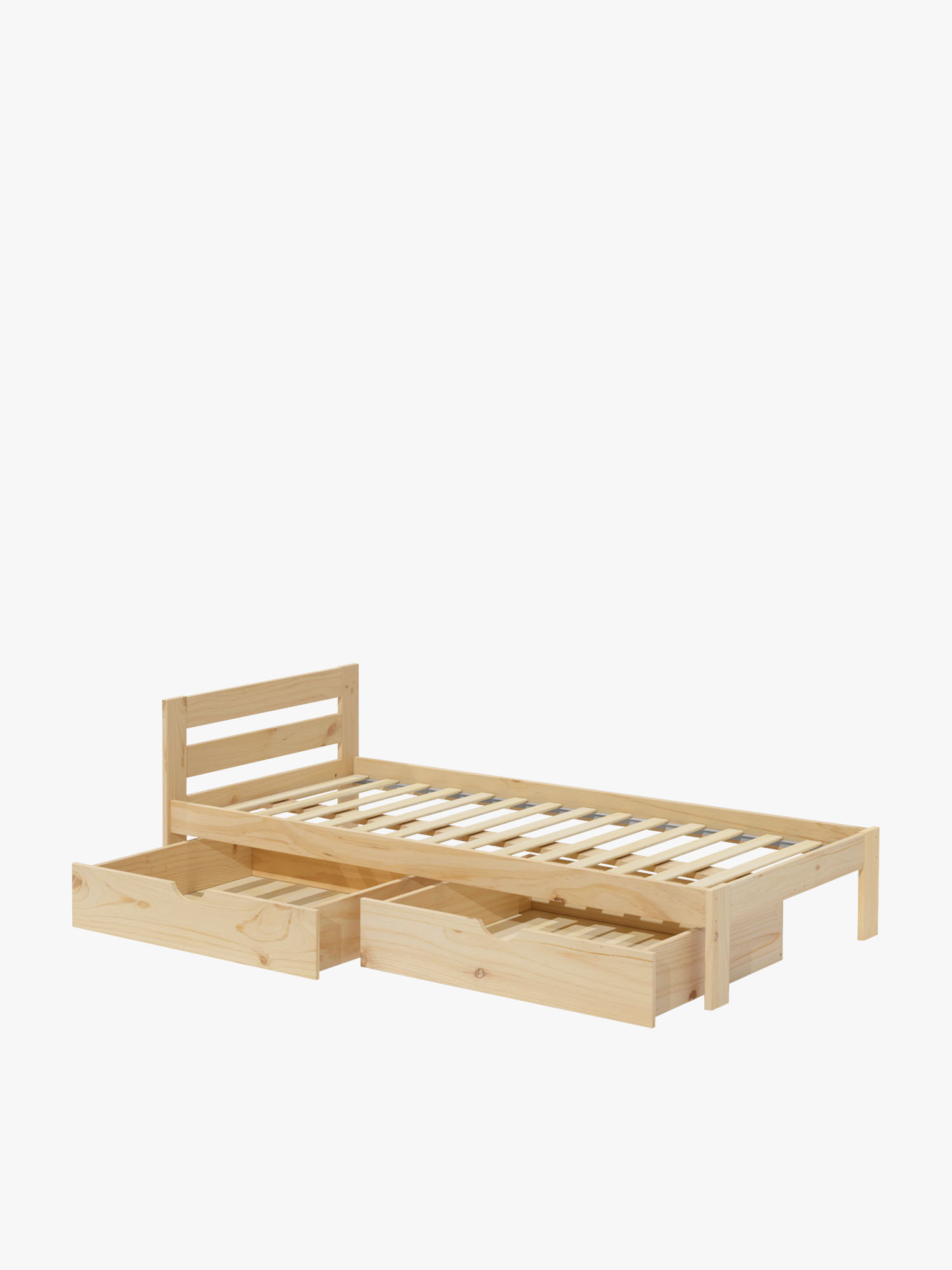 Cama individual de 105 em pinho natural com gavetas | LUFE