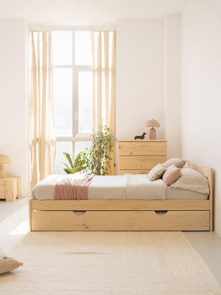 Cama dupla de 105 em madeira de pinho natural | LUFE 2